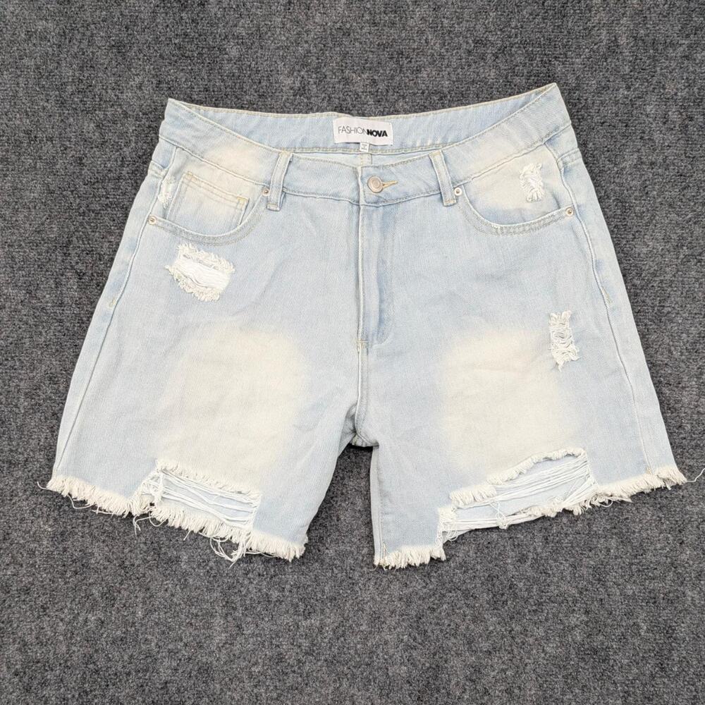 Fashion Nova Denim Shorts Women's 13 Blue Faded Ripped Distressed Slim Fit